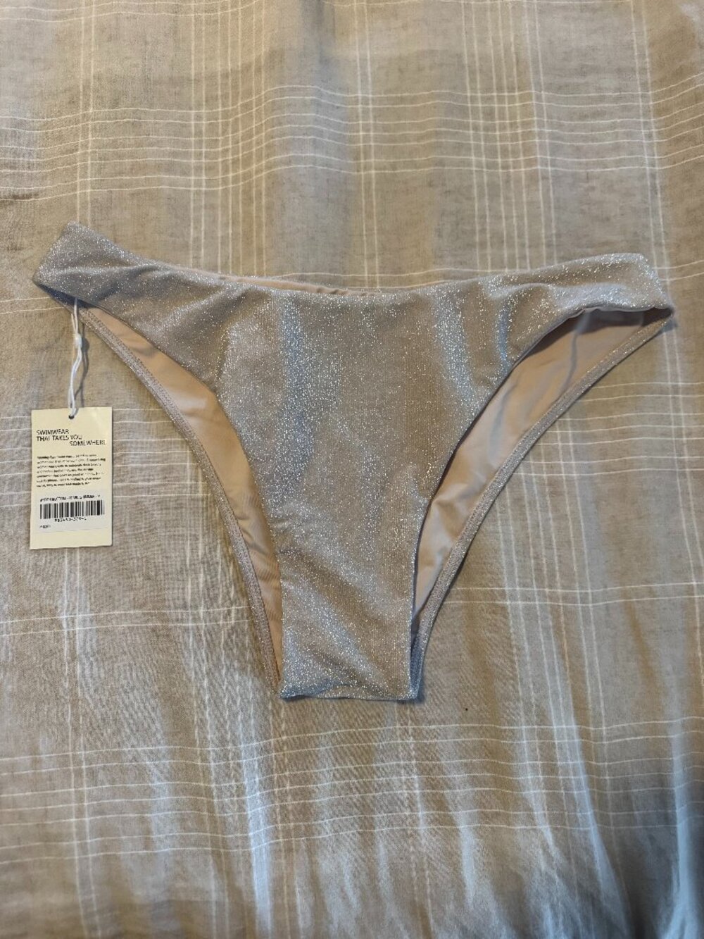 NWT Monday Swimwear Pearl Silver Shimmer Bikini Bottom Size V
